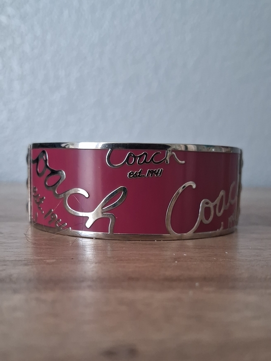 Coach Jewelry - Coach Pink Enamel Script Bangle with Gold Trim